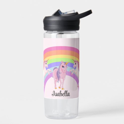Cute Rainbow Unicorn Add Girls Name Water Bottle