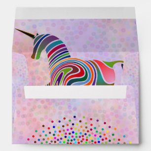Cute Rainbow Unicorn and Confetti Pink Birthday Envelope