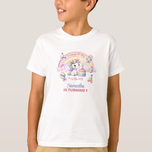 Cute Rainbow Unicorn And Sparkles 1ST Birthday  T_Shirt