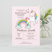 Cute Rainbow Unicorn And Sparkles Birthday Invitation (Standing Front)