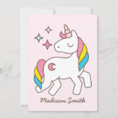 Cute Rainbow Unicorn And Sparkles Birthday Invitation (Back)