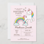 Cute Rainbow Unicorn And Sparkles Birthday Invitation (Front)