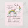 Cute Rainbow Unicorn And Sparkles Birthday Invitation Postcard