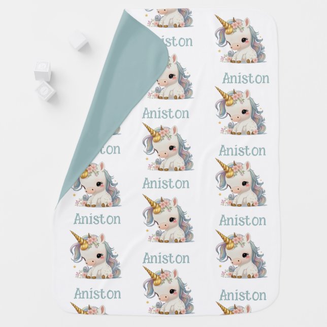 Cute Rainbow Unicorn Baby Blanket (In Situ)