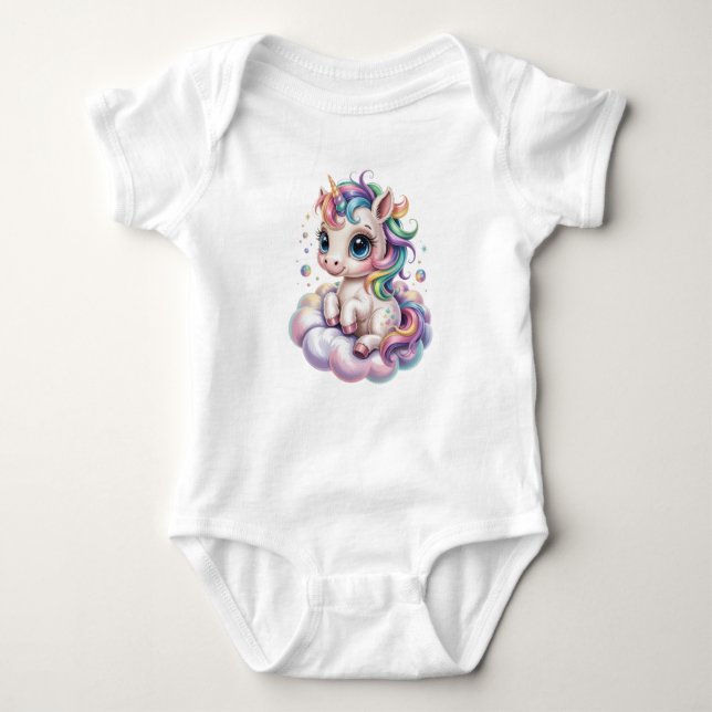 Cute Rainbow Unicorn Baby Bodysuit (Front)