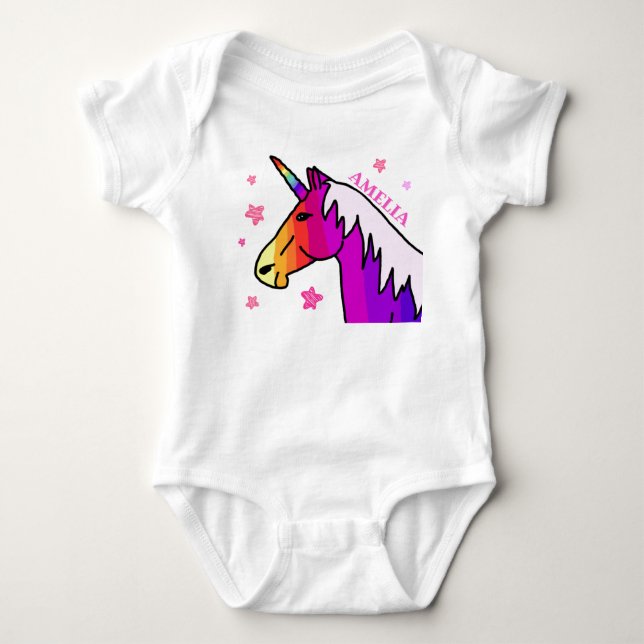 Cute Rainbow Unicorn Baby Girl Bodysuit (Front)