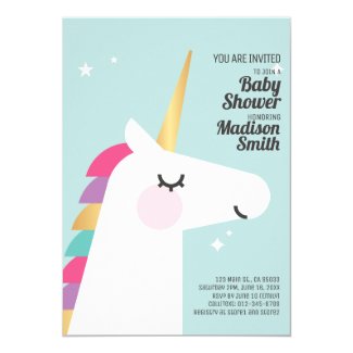 Cute Rainbow Unicorn Baby Shower Invitation