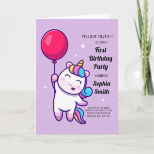 Cute Rainbow Unicorn Birthday Party Card
