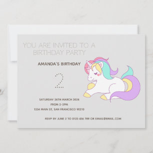 Cute Rainbow Unicorn Birthday Party Invitation