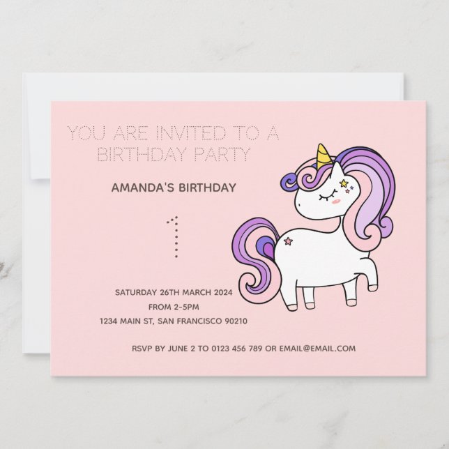 Cute Rainbow Unicorn Birthday Party Invitation (Front)