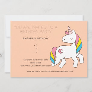 Cute Rainbow Unicorn Birthday Party Invitation