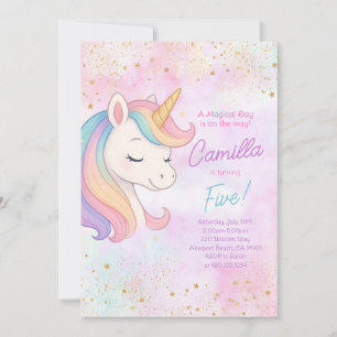 Cute Rainbow Unicorn Birthday Party Invitation