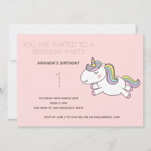 Cute Rainbow Unicorn Birthday Party Invitation