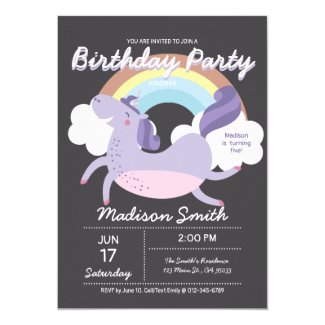 Cute Rainbow Unicorn Birthday Party Invitation