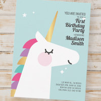 Cute Rainbow Unicorn Birthday Party Invitation