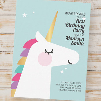 Cute Rainbow Unicorn Birthday Party Invitation by SelectPartySupplies at Zazzle