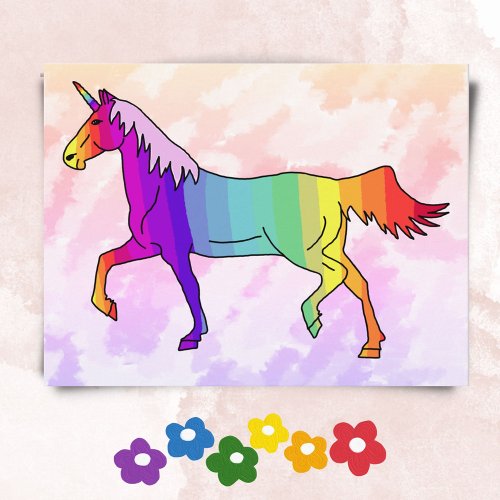 Cute Rainbow Unicorn Birthday Party Invitation