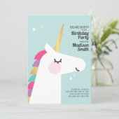 Cute Rainbow Unicorn Birthday Party Invitation (Standing Front)