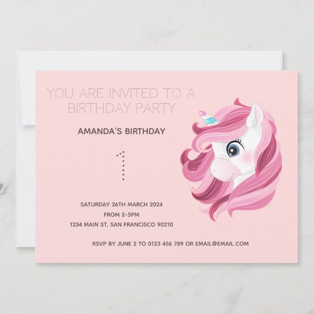 Cute Rainbow Unicorn Birthday Party Invitation (Front)