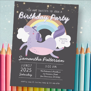 Cute Rainbow Unicorn Birthday Party Invitation Postcard