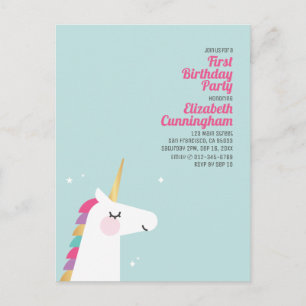 Cute Rainbow Unicorn Birthday Party Invitation Postcard