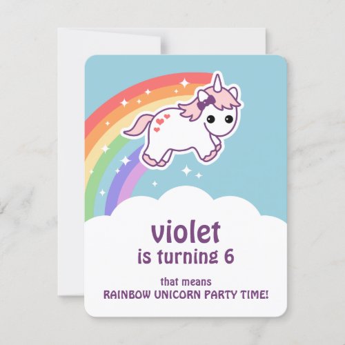 Cute Rainbow Unicorn Birthday Party Invitations