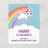 Cute Rainbow Unicorn Birthday Party Invitations