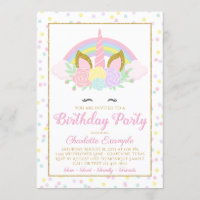 Cute Rainbow Unicorn Birthday Party Invitations