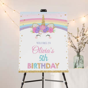 Cute Rainbow Unicorn Birthday Party Welcome Foam Board