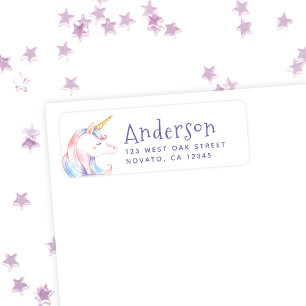 Cute Rainbow Unicorn Birthday Return Address Label