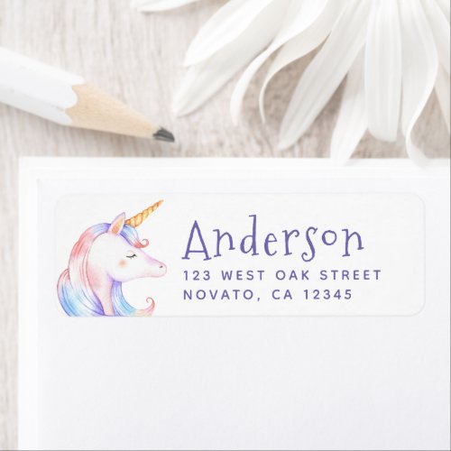 Cute Rainbow Unicorn Birthday Return Address Label