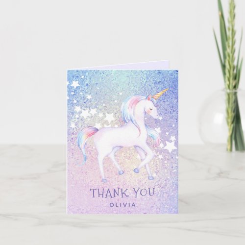 Cute Rainbow Unicorn Birthday Thank You Card