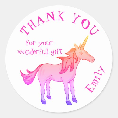 Cute Rainbow Unicorn Birthday Thank you Classic Round Sticker
