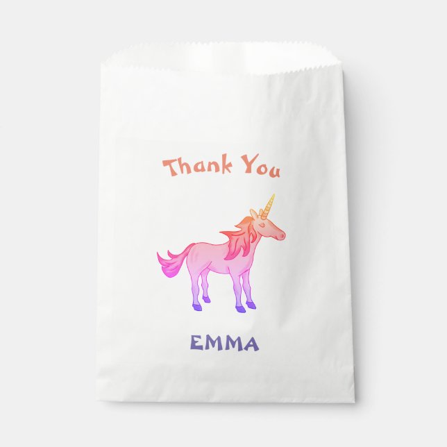 Cute Rainbow Unicorn Birthday Thank You Favor Bag (Front)