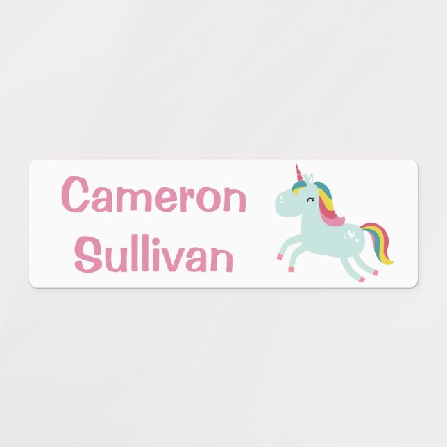 Cute Rainbow Unicorn Cartoon Personalized Name Kids' Labels (Design 1)
