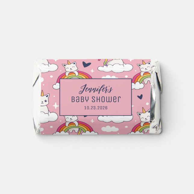 Cute Rainbow Unicorn Cat Cartoon Retro Baby Shower Hershey's Miniatures (Front)