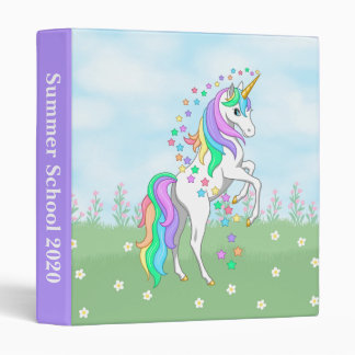 Cute Rainbow Unicorn Colorful Stars & Flowers 3 Ring Binder