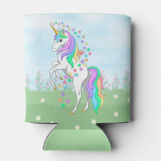 Cute Rainbow Unicorn Colorful Stars & Flowers Can Cooler