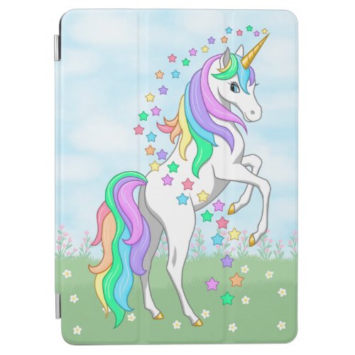 Cute Rainbow Unicorn Colorful Stars  Flowers iPad Air Cover