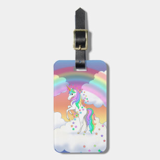 Cute Rainbow Unicorn Colorful Stars & Flowers Luggage Tag