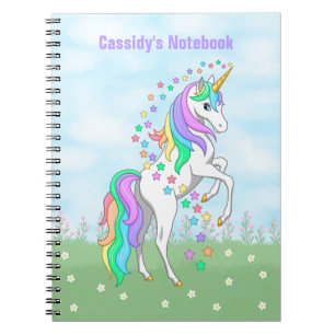 Cute Rainbow Unicorn Colorful Stars & Flowers Notebook