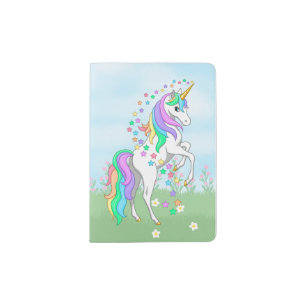 Cute Rainbow Unicorn Colorful Stars & Flowers Passport Holder