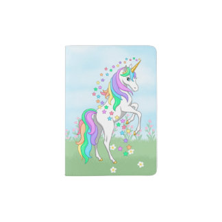 Cute Rainbow Unicorn Colorful Stars & Flowers Passport Holder