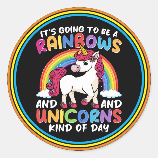 Cute Rainbow Unicorn Cool Birthday Present Funny Classic Round Sticker (Front)