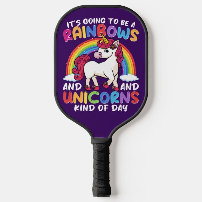 Cute Rainbow Unicorn Cool Birthday Present Funny Pickleball Paddle (Front)