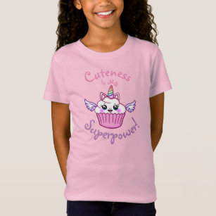 Cute Rainbow Unicorn Cupcake Girls Pink T-Shirt