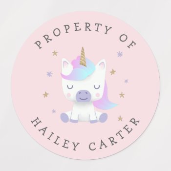 Cute Rainbow Unicorn Custom Kids' Labels by NamiBear at Zazzle