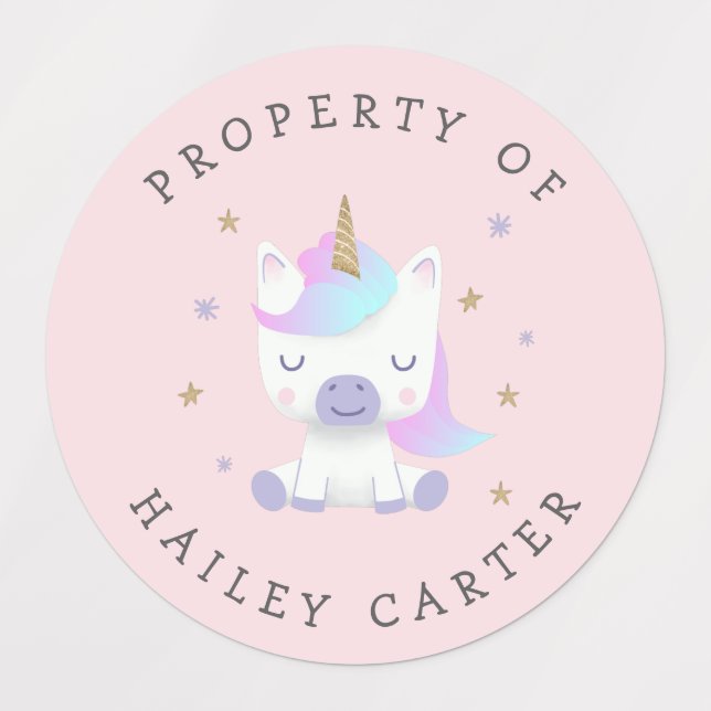 Cute Rainbow Unicorn Custom Kids' Labels (Design 1)