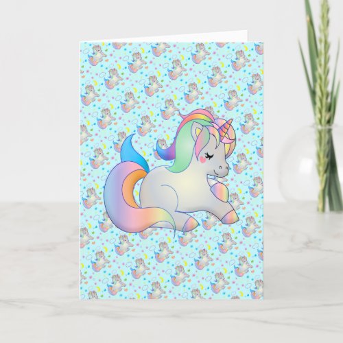 Cute Rainbow Unicorn Custom Message Template Card