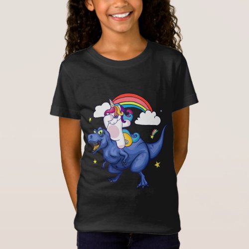 Cute Rainbow Unicorn Dabbing Cool T Rex Dinosaur G T_Shirt